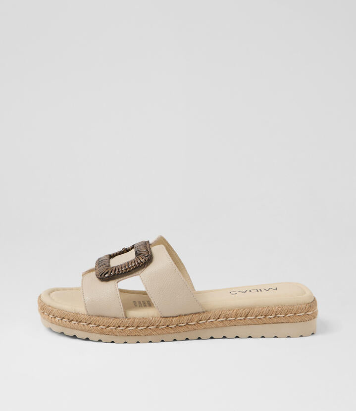 Image of Sandals. Productname: Sati Almond Leather Sandals in ALMOND colour by brand - MIDAS