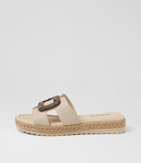 Image of Sandals. Productname: Sati Almond Leather Sandals in ALMOND colour by brand - MIDAS