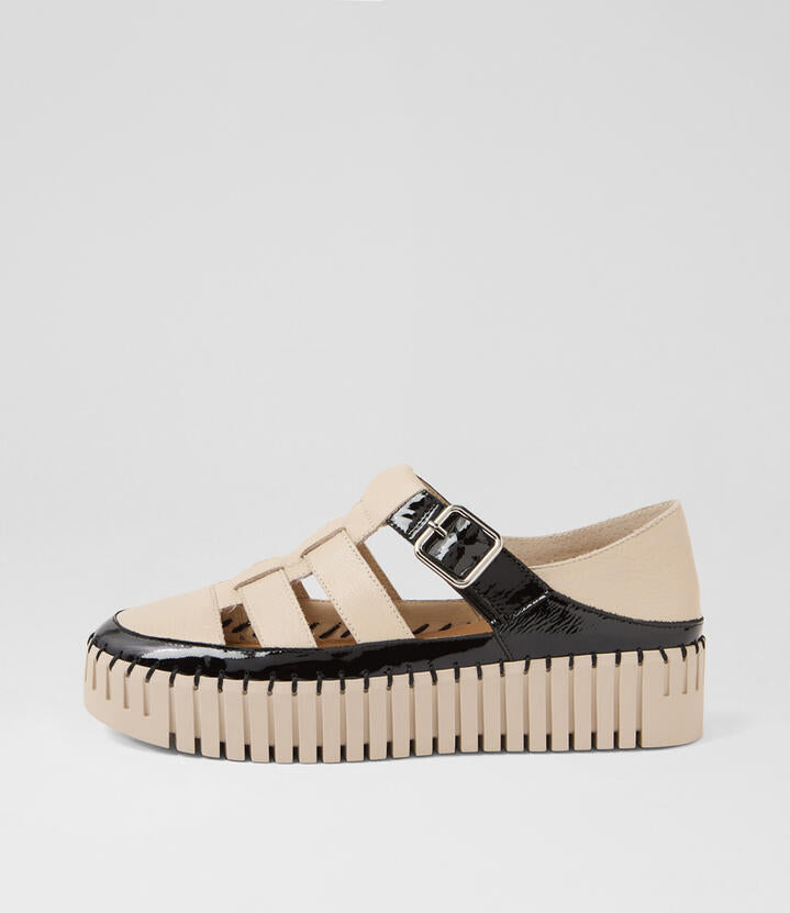 Image of Sneakers. Productname: Bentaya Black Almond Patent Leather Sneakers in Black-Almond colour by brand - MIDAS