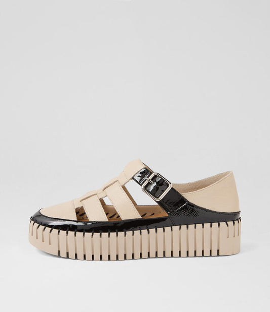 Image of Sneakers. Productname: Bentaya Black Almond Patent Leather Sneakers in Black-Almond colour by brand - MIDAS