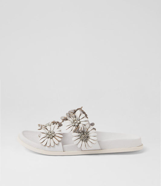 Image of Slippers. Productname: Tranquil White Leather Slides in WHITE colour by brand - MIDAS