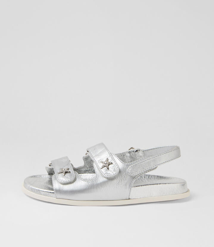 Image of Sandals. Productname: Titan Silver Leather Sandals in SILVER colour by brand - MIDAS