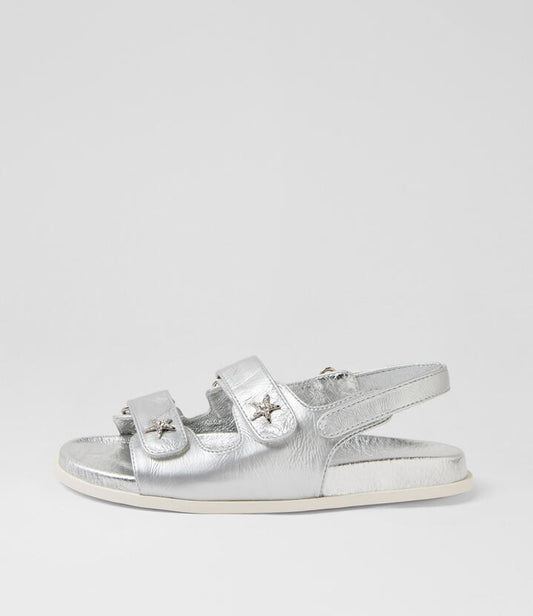 Image of Sandals. Productname: Titan Silver Leather Sandals in SILVER colour by brand - MIDAS