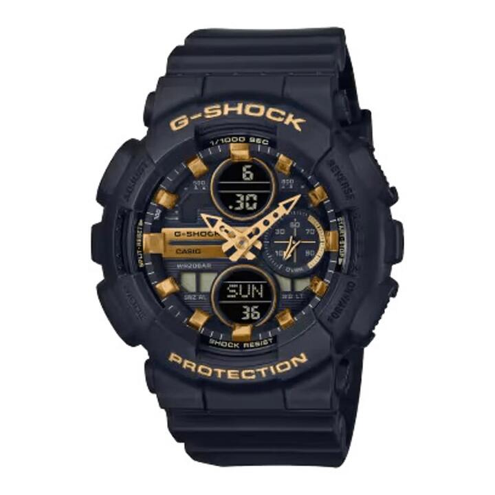 Image of Watches. Productname: Casio G Shock Ladies Black and Gold Watch GMAS140M-1A in Watch colour by brand - Casio G Shock