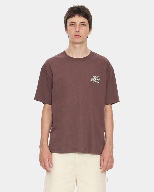 Image of a model wearing Tops. Productname: worship Mens Cherub T-Shirt Dark Choc - in Dark Choc colour by brand - Worship