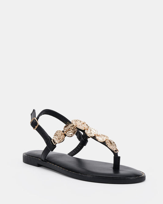 Image of Flats. Productname: Stazie: Black - Women's Strappy - Flat in Black colour by brand - Novo