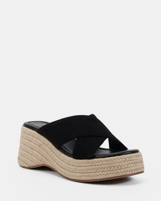 Image of Boots. Productname: Winola: Black Suede - Women's Wedge in Black colour by brand - Novo