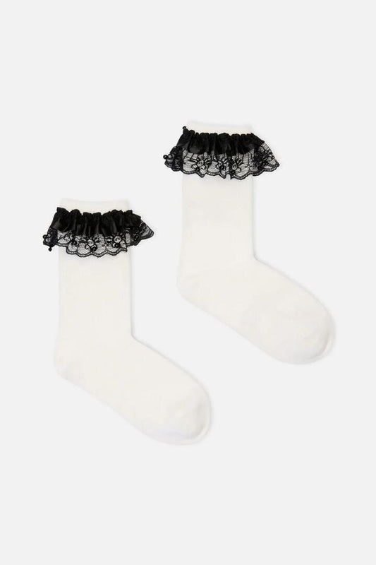 Image of Socks. Productname: Contrast Lace Socks in White colour by brand - Black Friday