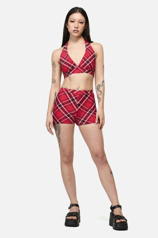 Image of Swimwear. Product name - Piracy Tartan Goth Bikini Bottom in Red colour by brand - Dangerfield