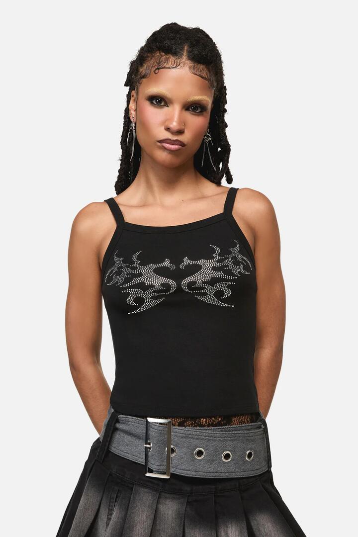 Image of a model wearing Tops. Productname: Vixi Cyber Tech Tank Top in Black colour by brand - Black Friday