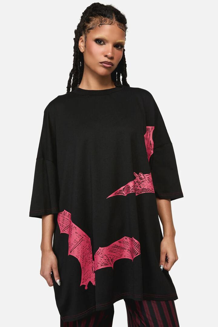 Image of T-Shirts. Productname: Batz Print Goth Oversized Tee in Black colour by brand - Black Friday