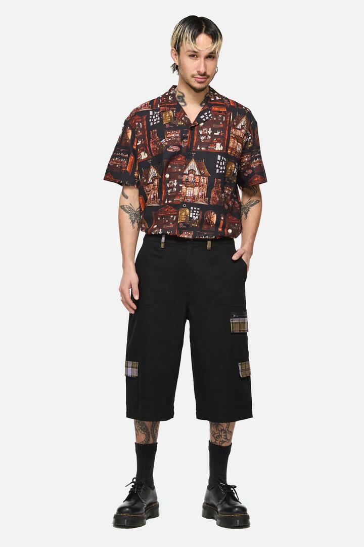 Image of a model wearing Shorts. Productname: Covenstead Goth Cargo Short in Black colour by brand - Black Friday