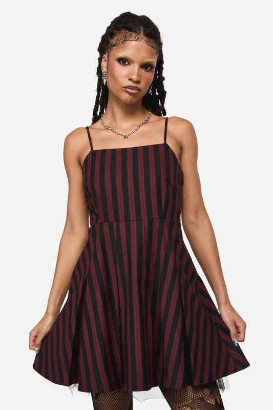 Image of Dresses. Product name - Sucker Pinstripe Goth Dress in Black/Red colour by brand - Black Friday