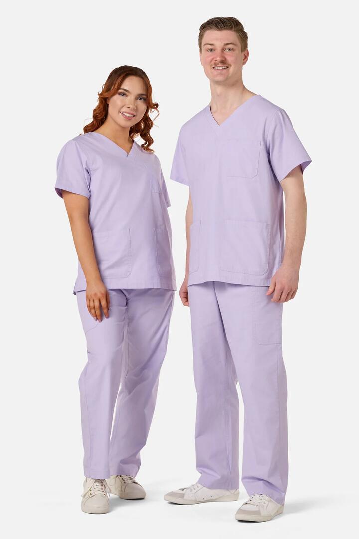 Image of a model wearing Uniforms & Workwear. Product name - Lilac Scrub Set in Lilac colour by brand - Gorman
