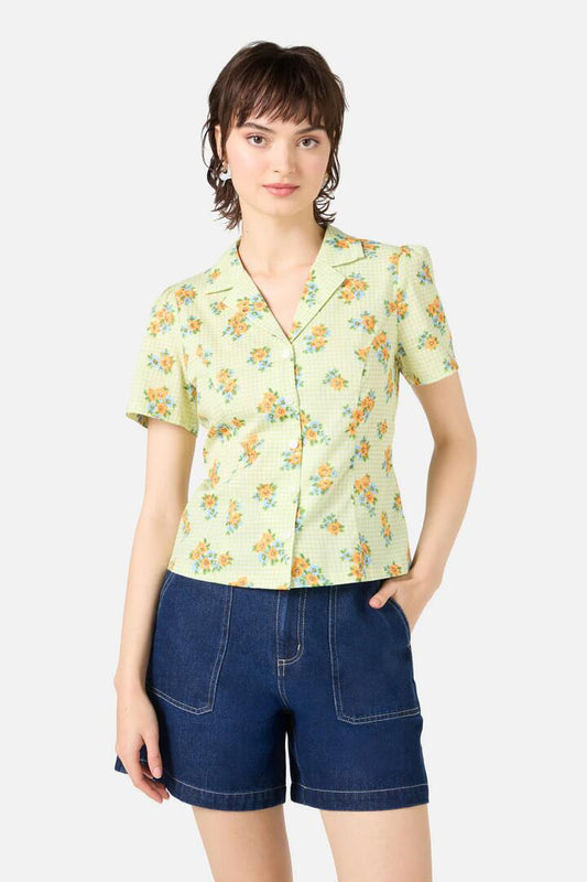 Image of Blouses. Productname: Gingham Floral Blouse in Green colour by brand - Princess Highway