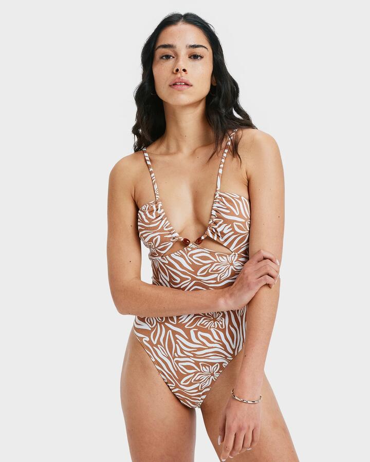 Image of Swimwear. Product name - Roxy Womens Wild Thangs One Piece Almond Wild Thang Swim in Almond Wild Thang Swim colour by brand - Roxy