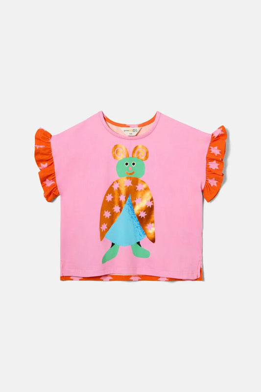 Image of a model wearing Tops. Productname: Beetle Bug Kids Frill Tee in Multi colour by brand - Gorman