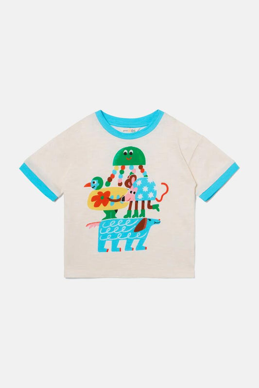 Image of a model wearing Tops. Productname: Buggy Stack Kids Ss Tee in Cream colour by brand - Gorman