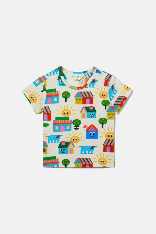 Image of a model wearing Tops. Productname: Little Huts Baby SS Tee in Cream colour by brand - Gorman