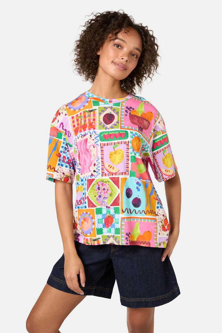 Image of a model wearing Tops. Productname: Fruit Party Print Oversized Tee in Print colour by brand - Gorman