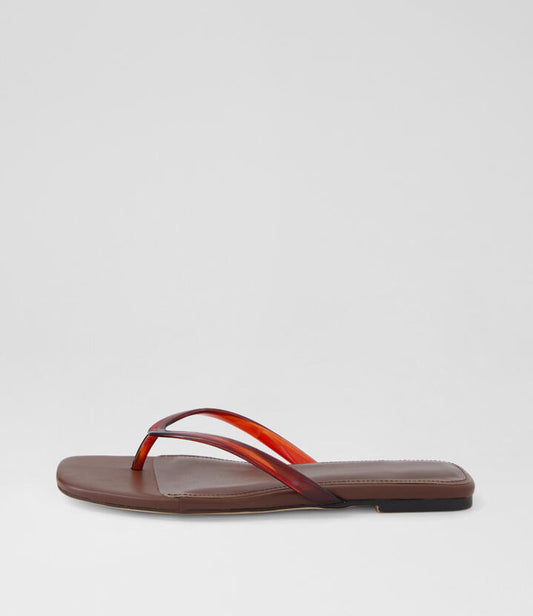 Image of Sandals. Productname: Rella Choc Pvc Leather Thongs in CHOC PVC colour by brand - MOLLINI