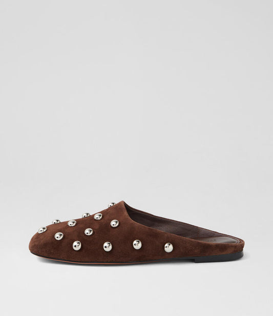 Image of Sandals. Productname: Balora Rich Brown Suede Mules in Rich Brown colour by brand - MOLLINI