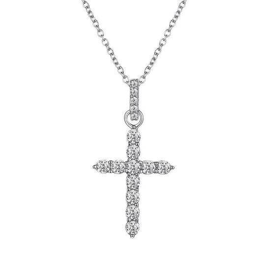 Image of Necklaces. Productname: 45cm Cubic Zirconia Cross Pendant Necklace in Sterling Silver in Silver colour by brand - Bevilles