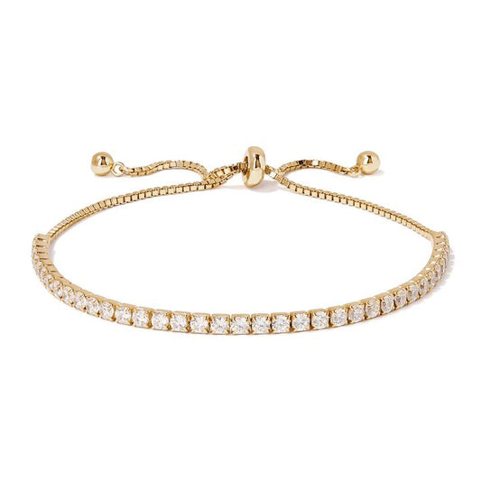 Image of Bracelets. Productname: 22cm 2.5mm Width Cubic Zirconia Tennis Bolo Bracelet in Gold Plated Sterling Silver in Silver colour by brand - Bevilles