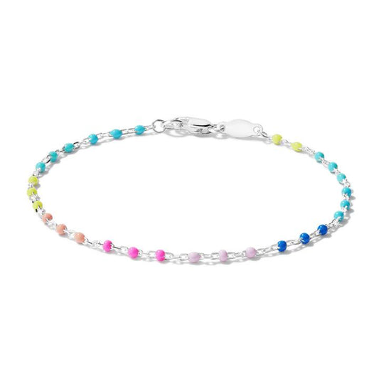 Image of Bracelets. Productname: 17cm Rainbow Enamel Beaded Bracelet in Sterling Silver in Silver colour by brand - Bevilles