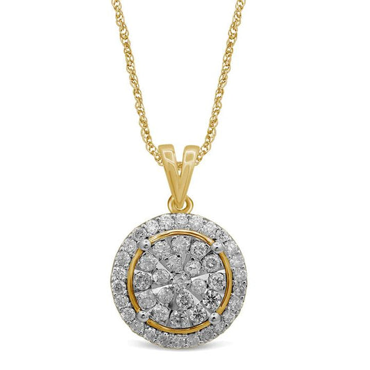 Image of Charms. Productname: 46cm Illusion Solitaire Pendant Necklace with 1.00tw of Diamonds in 9kt Yellow Gold in colour by brand - Bevilles