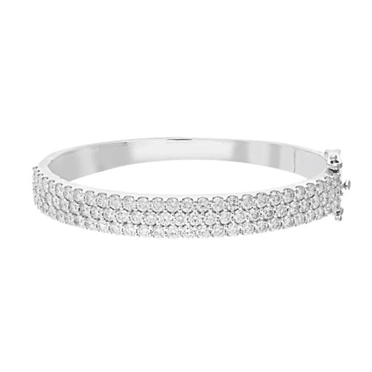 Image of Jewelry. Productname: 60mm Triple Row Dress Bangle with 7.00tw of Laboratory-Grown Diamonds in Sterling Silver and Platinum in Diamond colour by brand - Bevilles