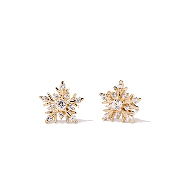 Image of Earrings. Product name - Cubic Zirconia Christmas Snowflake Stud Earrings in 18kt Fine Gold Plating in colour by brand - Bevilles