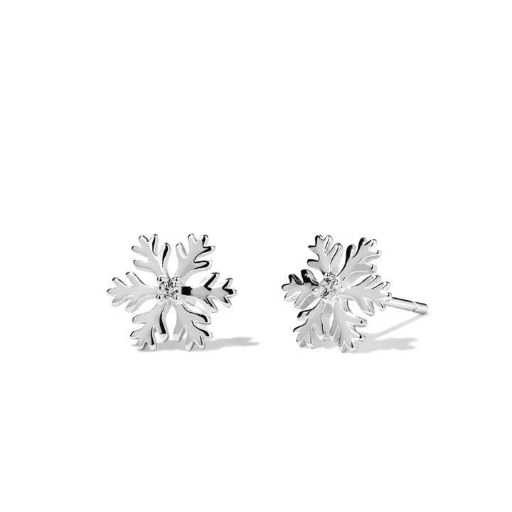 Image of Earrings. Productname: Cubic Zirconia Christmas Snowflake Stud Earrings in Sterling Silver in colour by brand - Bevilles