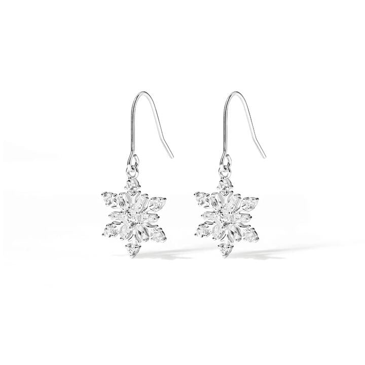 Image of Earrings. Productname: Cubic Zirconia Snowflake Drop Earrings in Sterling Silver in Silver colour by brand - Bevilles