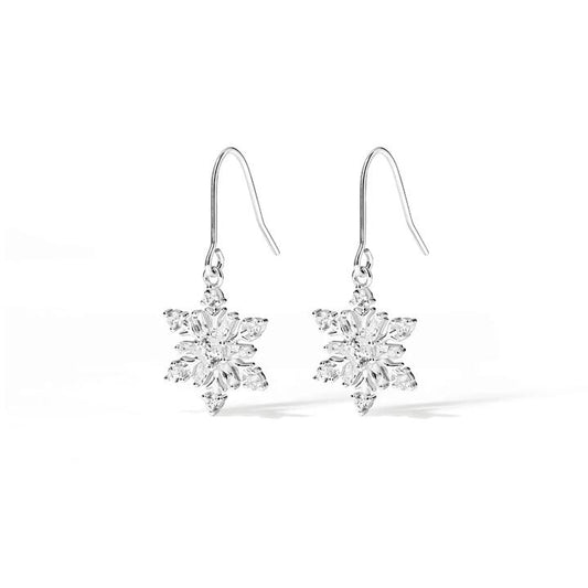 Image of Earrings. Productname: Cubic Zirconia Christmas Snowflake Drop Earrings in Sterling Silver in colour by brand - Bevilles