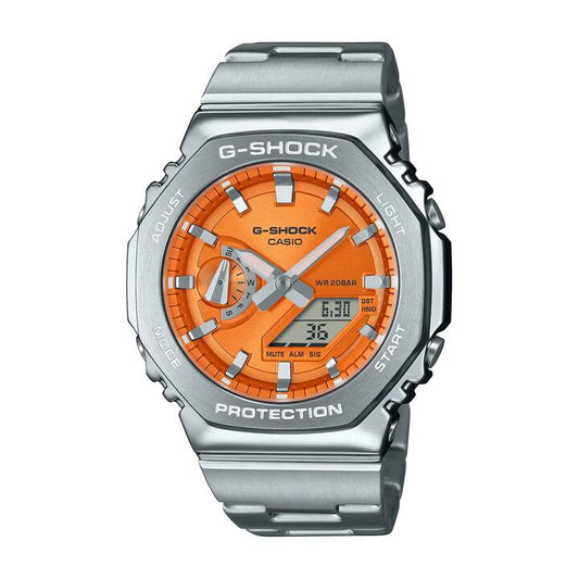 Image of Watches. Productname: Casio G-Shock Men's Orange and Silver Watch GM2110D-4A in Watch colour by brand - Casio G Shock