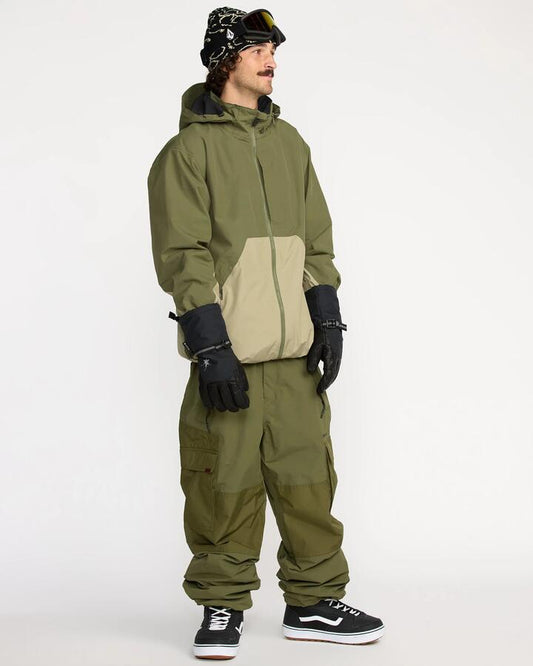 Image of a model wearing Pants. Product name - Volcom Mens Longo Gore-Tex Snow Pants Dark Olive in Dark Olive colour by brand - Volcom