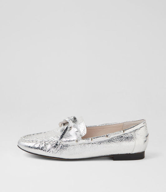 Image of Flats. Productname: Ghesica Silver Leather Loafers in SILVER colour by brand - MOLLINI