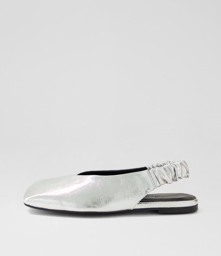 Image of Shoes. Productname: Breetny Silver Leather Flat Shoes in Silver colour by brand - MOLLINI