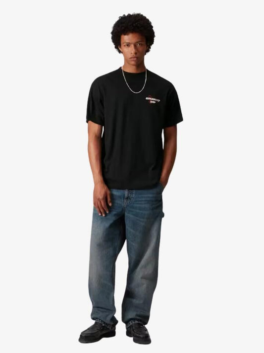 Image of a model wearing Shorts. Productname: Carhartt Wip Short Sleeve Wiptopia T-Shirt in Black colour by brand - Carhartt Wip