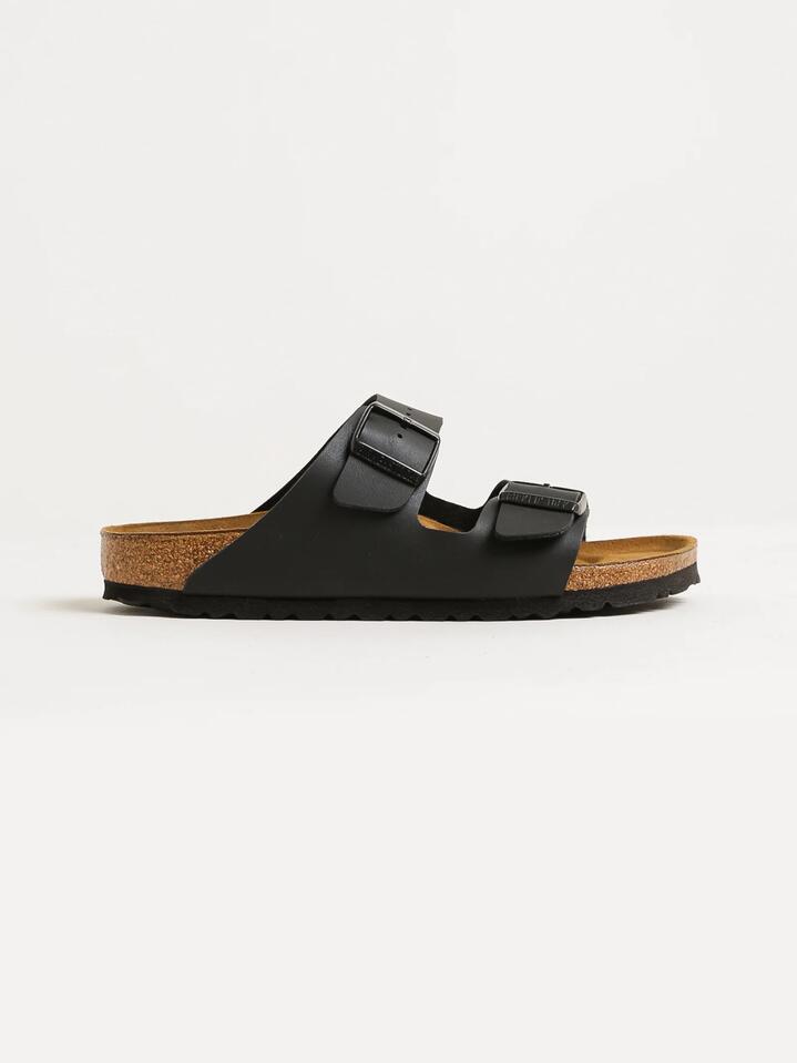 Image of Sandals. Productname: Birkenstock Unisex Arizona Two-Strap Narrow Width Sandals in Black colour by brand - Birkenstock