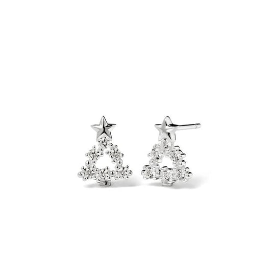 Image of Earrings. Productname: Cubic Zirconia Christmas Tree Stud Earrings in Sterling Silver in Silver colour by brand - Bevilles