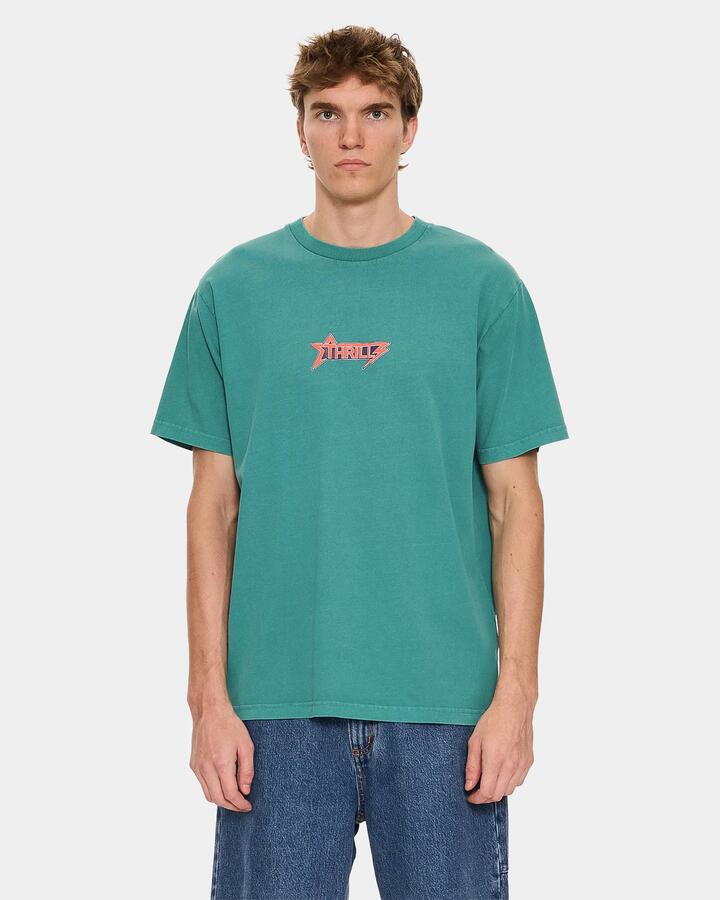 Image of a model wearing Tops. Productname: thrills Mens Heavy Static T-Shirt New Teal - in New Teal colour by brand - Thrills