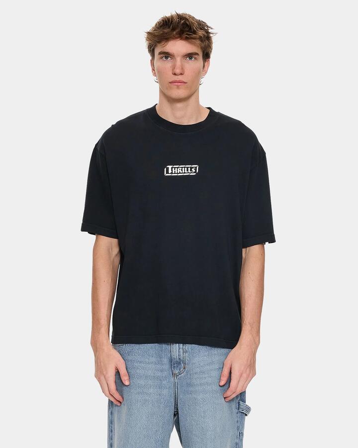 Image of T-Shirts. Product name - Thrills Mens Calm State Oversized T-Shirt Washed Black in Washed Black colour by brand - Thrills