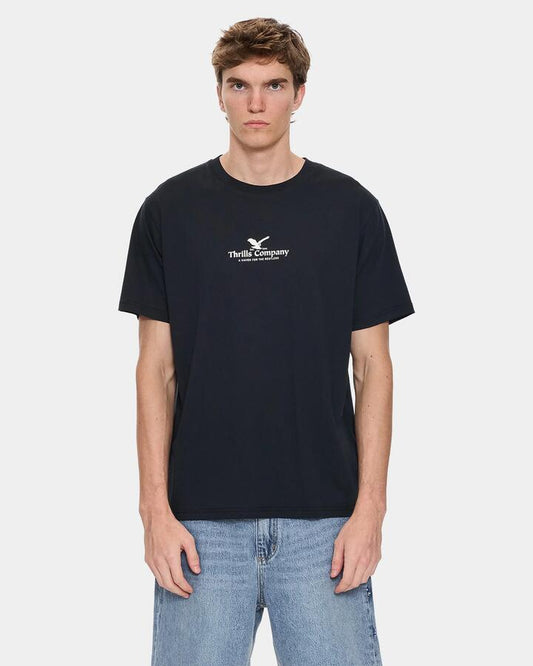 Image of a model wearing Tops. Productname: thrills Mens A Heaven For The Restless T-Shirt Washed Black - in Washed Black colour by brand - Thrills