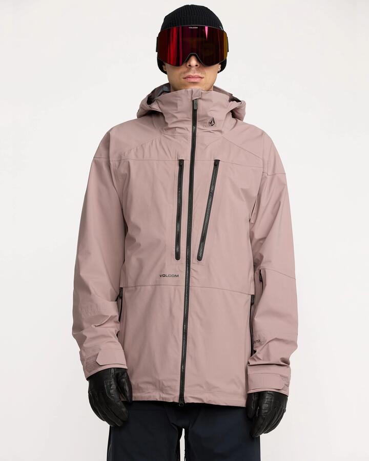 Image of a model wearing Outerwear. Productname: Volcom Mens Guch Stretch Gore-Tex Snow Jacket Mauve - in Mauve colour by brand - Volcom