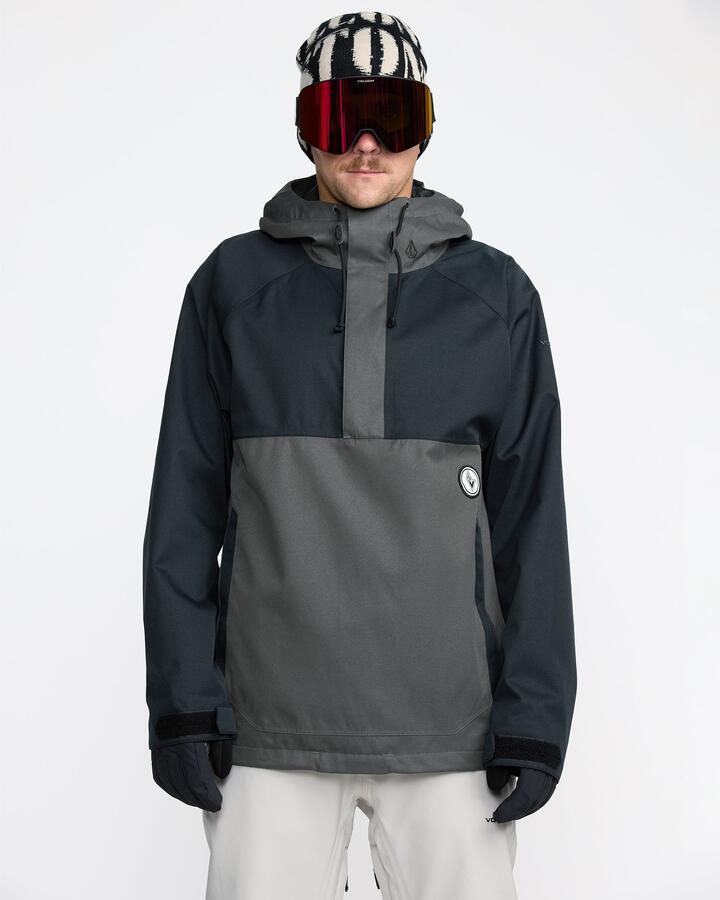 Image of a model wearing Outerwear. Productname: Volcom Mens Hossegor 20K Pullover Snow Jacket Black - in Black colour by brand - Volcom