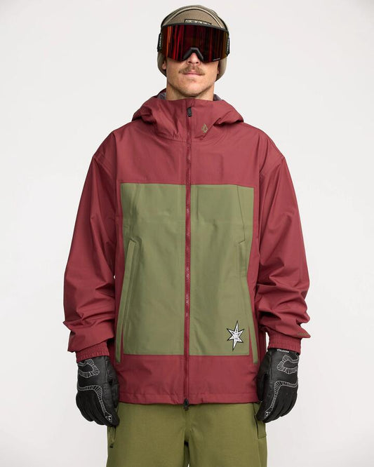 Image of a model wearing Outerwear. Productname: Volcom Mens Arthur 3L Snow Jacket Burnt Red - in Burnt Red colour by brand - Volcom