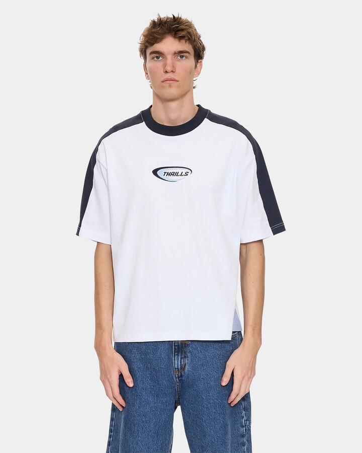 Image of T-Shirts. Product name - Thrills Mens Fusion Panel Oversized T-Shirt White - in White colour by brand - Thrills