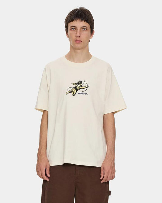 Image of a model wearing Tops. Productname: worship Mens Cherub 2.0 T-Shirt Zine - in Zine colour by brand - Worship